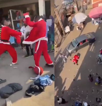 Trending video of two father Christmas fighting in Lagos